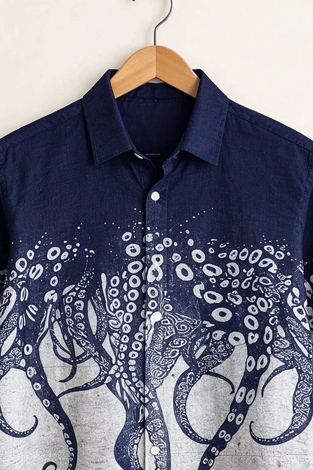 Niflon Premium Navy Blue Octopus Graphic Printed Designer Full Sleeve Casual Shirt for Men | Cotton Blend Artistic Button-Down Regular Fit Fashion Shirt | Marine Ocean Theme Party Wear