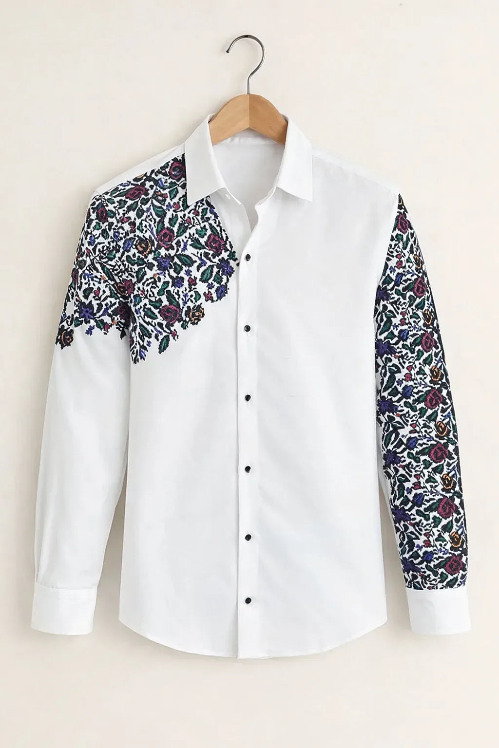 Niflon Premium White Floral Printed Designer Full Sleeve Casual Shirt for Men | Cotton Blend Stylish Button-Down Party Wear Shirt | Regular Fit Elegant Fashion Shirt