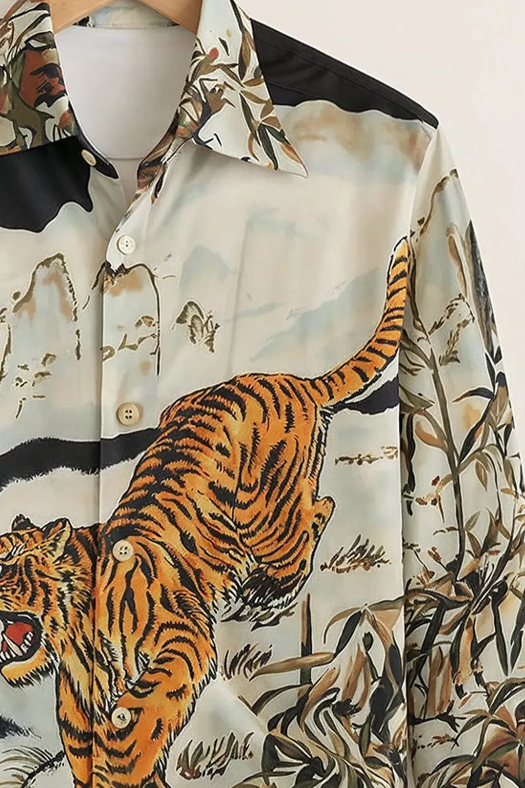 Niflon Premium Tiger Graphic Printed Designer Full Sleeve Casual Shirt for Men | Cotton Blend Wildlife Art Button-Down Regular Fit Fashion Shirt | Jungle Theme Party Wear