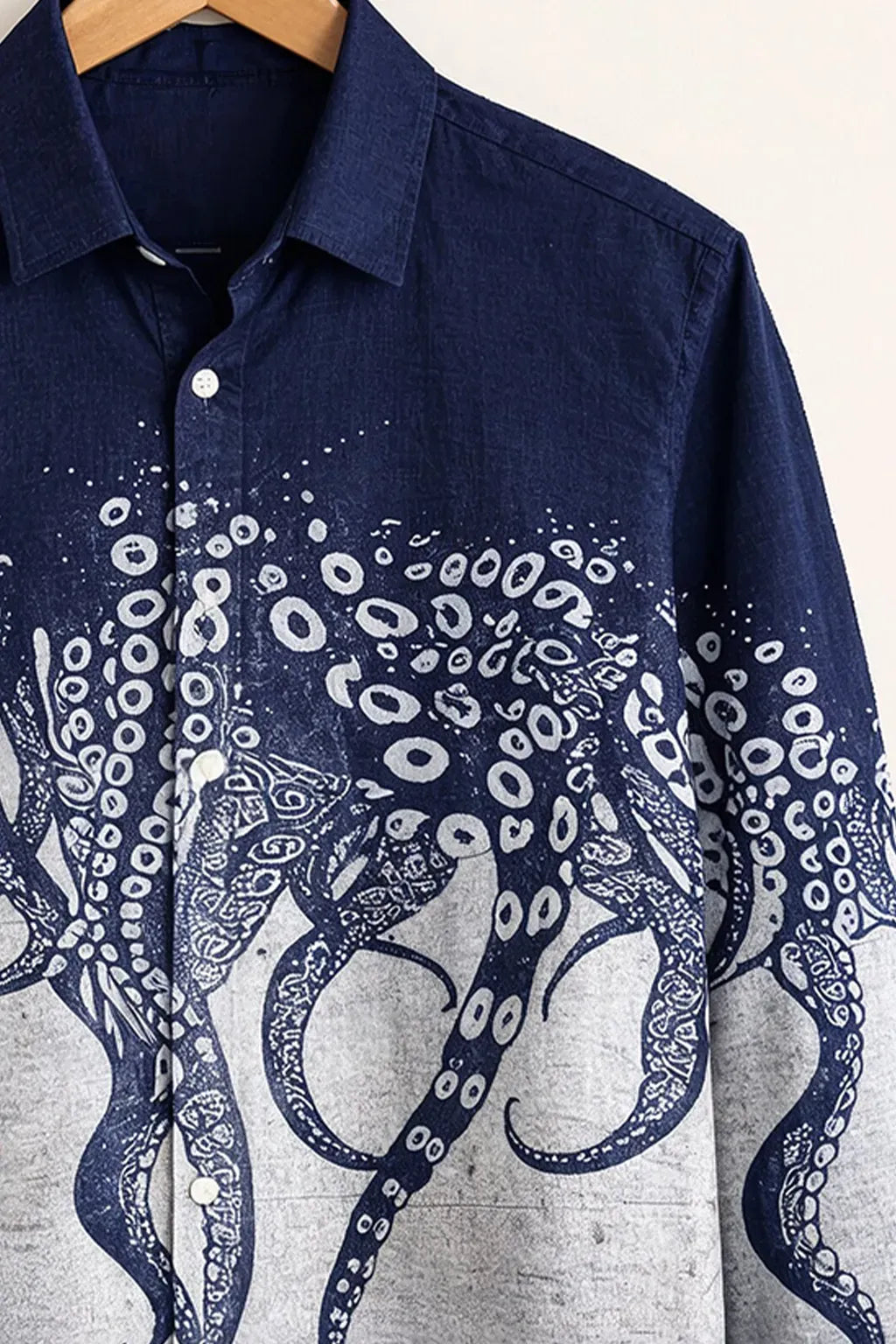 Niflon Premium Navy Blue Octopus Graphic Printed Designer Full Sleeve Casual Shirt for Men | Cotton Blend Artistic Button-Down Regular Fit Fashion Shirt | Marine Ocean Theme Party Wear
