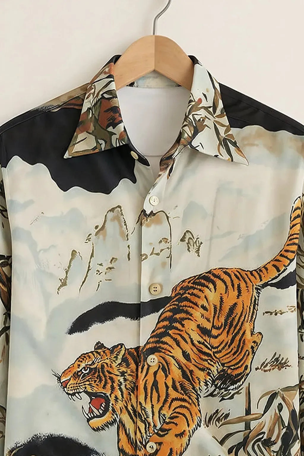 Niflon Premium Tiger Graphic Printed Designer Full Sleeve Casual Shirt for Men | Cotton Blend Wildlife Art Button-Down Regular Fit Fashion Shirt | Jungle Theme Party Wear