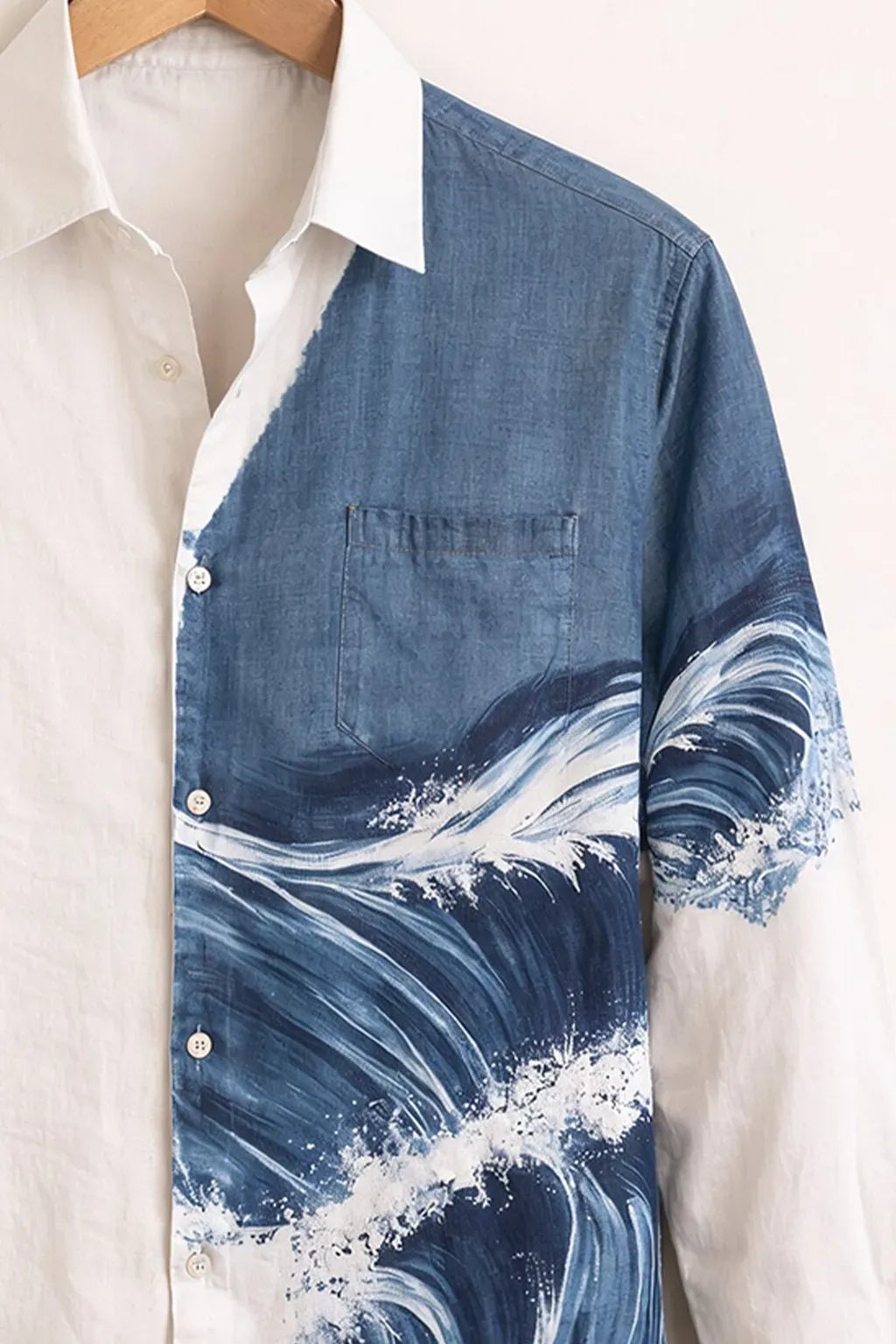 Niflon Premium White & Blue Ocean Wave Printed Designer Full Sleeve Casual Shirt for Men | Cotton Blend Stylish Button-Down Beach Vacation Shirt | Regular Fit Fashion Wear