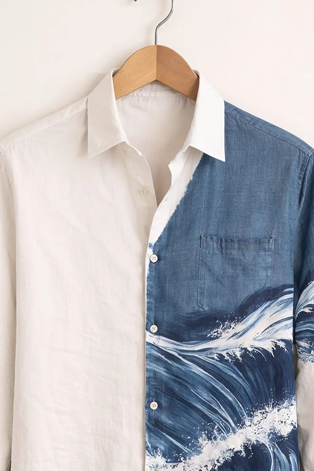 Niflon Premium White & Blue Ocean Wave Printed Designer Full Sleeve Casual Shirt for Men | Cotton Blend Stylish Button-Down Beach Vacation Shirt | Regular Fit Fashion Wear