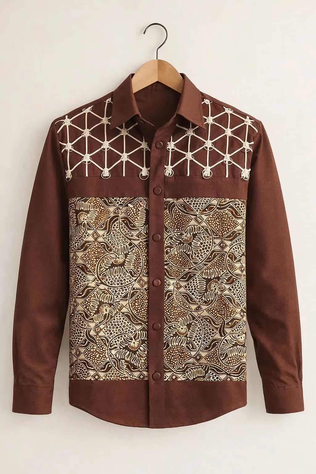 Niflon Premium Brown Ethnic Printed Designer Full Sleeve Casual Party Wear Shirt for Men | Cotton Blend Stylish Button-Down Shirt | Traditional Pattern Fashion Shirt | Regular Fit