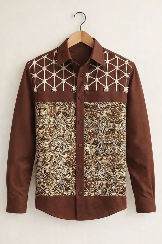 Niflon Premium Brown Ethnic Printed Designer Full Sleeve Casual Party Wear Shirt for Men | Cotton Blend Stylish Button-Down Shirt | Traditional Pattern Fashion Shirt | Regular Fit