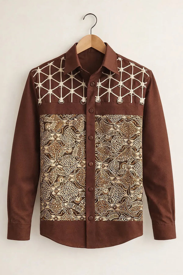 Niflon Premium Brown Ethnic Printed Designer Full Sleeve Casual Party Wear Shirt for Men | Cotton Blend Stylish Button-Down Shirt | Traditional Pattern Fashion Shirt | Regular Fit