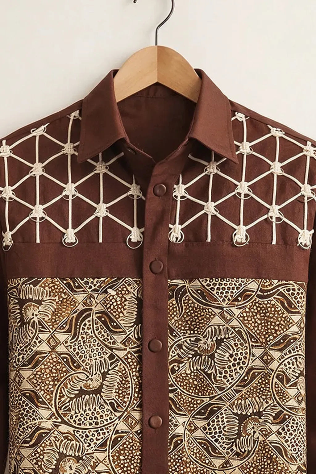 Niflon Premium Brown Ethnic Printed Designer Full Sleeve Casual Party Wear Shirt for Men | Cotton Blend Stylish Button-Down Shirt | Traditional Pattern Fashion Shirt | Regular Fit